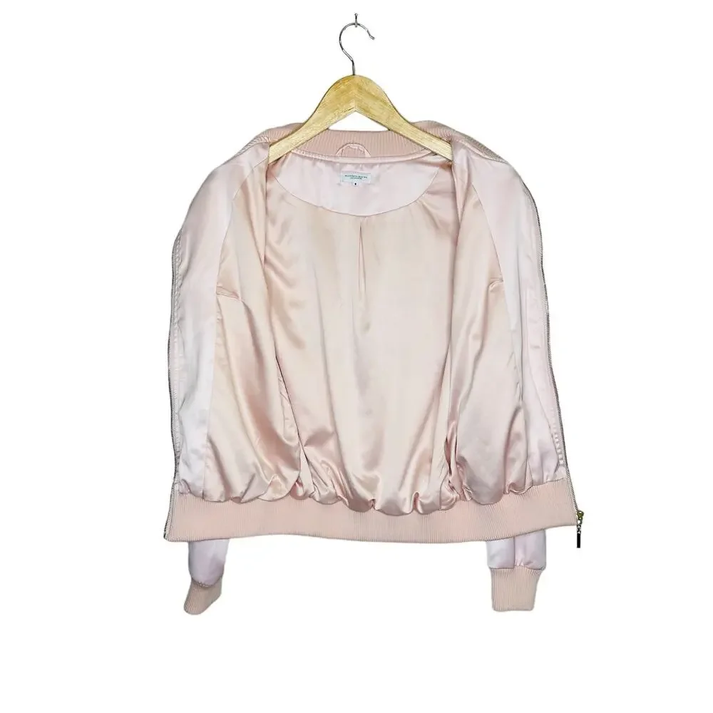 Mistress Rocks Boss Lady Pink Satin Bomber Jacket Size Small - Picture 8 of 14
